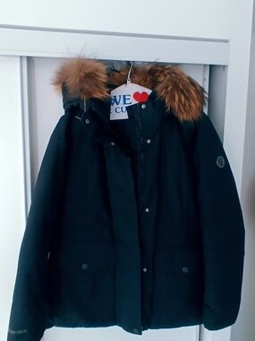 Bosideng Women's Black Bomber Jacket with Fur Trim